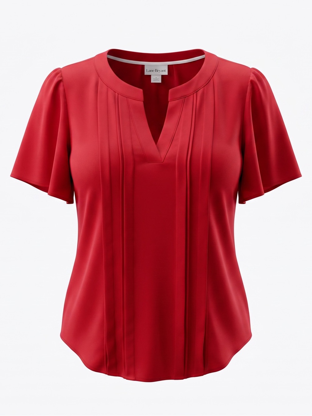 Liz Claiborne Red Flutter Sleeve Split Neck Pintuck Pleated Women's Small